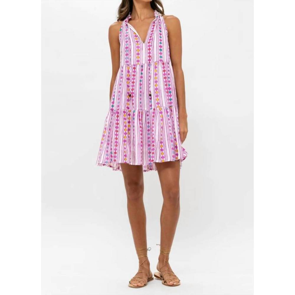 NEW OLIPHANT sleeveless tiered short dress in trapeze lilac print